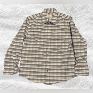 Boys Crewcuts button down striped/plaid shirt, size 12, blue and white